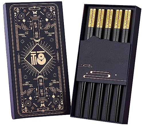 ZGYOZMNG Palillos Chinos Palillos Chinos Reutilizables 5 Palillos Dobles Caja de Regalo Se Adapta a Palillos de Alta Temperatura