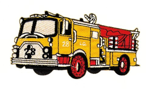Feuerwehr Auto USA Gelb Aufnäher zum aufbügeln oder aufnähen Bügelbild Aufbügler für Kleidung gestickter Bügelpatch Applikation Fire Fighter Patch Größe 12,0 x 6,0 cm