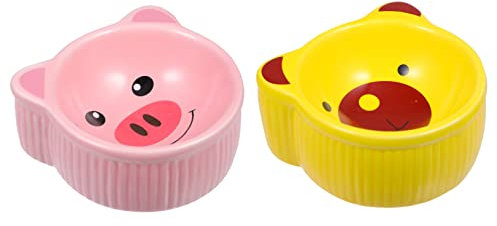 Sosoport 2pcs Hamster Ceramic Feeding Bowl Anti-tip Pet Food Container Adorable Cartoon Design Suitable for Small Animals Pet Accessories Random Style
