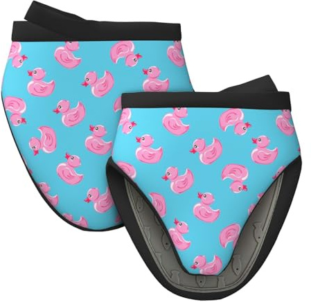 Lot de 2 mini gants de cuisine en silicone résistants à la chaleur pour la cuisine et la pâtisserie Motif canard rose