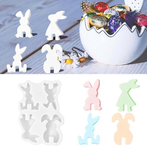 TREABEAR 4PCS Silikonformen für Gips Gießformen für Osterhase, Ostern und Frühling