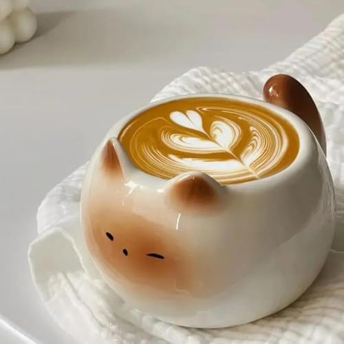 Rubu22a Süße katze Latte Macchiato Gläser Kaffeetasse Kaffeeglas Teegläser für Cappuccino,Latte Macchiato,Tee, Milch, Bier, Geschenk für Frauen Mädchen Kinder Katzenliebhaber (Weiß)