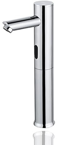 HOMSSY Rubinetto elettronico con sensore a infrarossi, alto e senza contatto, 1 ingresso acqua (solo fredda), ottone cromato – ideale per bagno domestico e commerciale