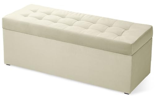 MG Design Puf con almacenaje 45 × 120 cm Beis – Banco tapizado con baúl Interno, Estructura de Madera hasta 300 kg, sin Montaje, fácil de Limpiar, para salón Dormitorio Entrada