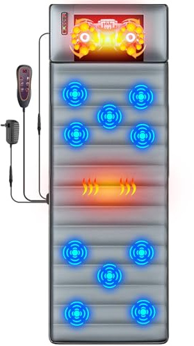 TeqHome Full Body Massage Mat with Heat & Movable Shiatsu Neck Back Massager Pillow, Upgraded Massage Mattress Pad with 10 Vibration Motors,9 Massaging Mode,2 Heating Pad,for Neck Back Leg Pain Relief