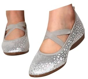 Xbemkste Ballerines classiques pour femme - Bout pointu - Vernies - Avec sangle croisée - Confortables - À enfiler - Élégantes - Chaussures d'été légères - Chaussures plates pour femme, argenté, 39 EU