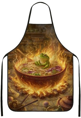 Delantal de anfibio para cocinar, delantal de cocina artístico para adultos, divertido diseño culinario para barbacoa y cocina diaria, Negro -, 24x31 Inch