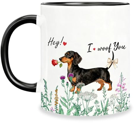 Dackel-Kaffeebecher, Dackel Tasse mit Doppelseitig Bedruckt, Dackeltasse, Witzige Tasse Hund Perfekt für Dackel-Liebhaber Ideal für Weihnachten Geburtstag