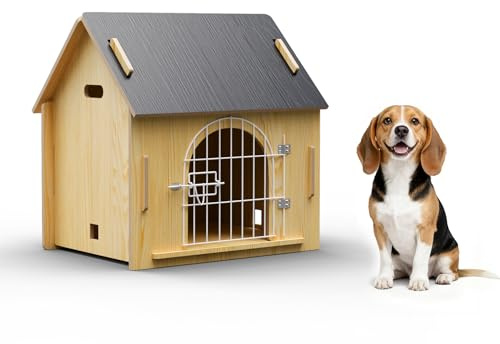 Jatindear Indoor Dog House, Cozy Wooden Design with Ventilation and Raised Base, Small Bed House with Door Lock Suitable for Small Dogs or Cats, Gray, 20x 15.75x 20.5