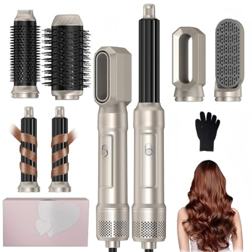 UKLISS Hårstyler 6 i 1 airbrush hårstyler 1 000 W | Pro Air Styler Set | med rund borstfön, Air Curler, varmluftsborste, hårtork, plattborste | styling för alla hårtyper