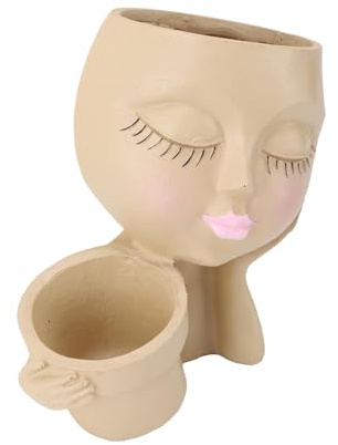 Maceta de cara – Bonito recipiente decorativo con agujeros de drenaje, divertido jarrón para flores, cactus y suculentas, acento de jardín interior y exterior, soporte para plantas para escritorio