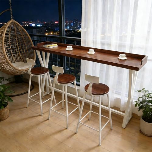 Höga Bartabeller med Railingar, Industriell Rektangulär Pubbord, Massivt Trä Material, För Bistro Matsal Vardagsrum, Utan Stol(Brown,120x40x105cm/47x16x41in)