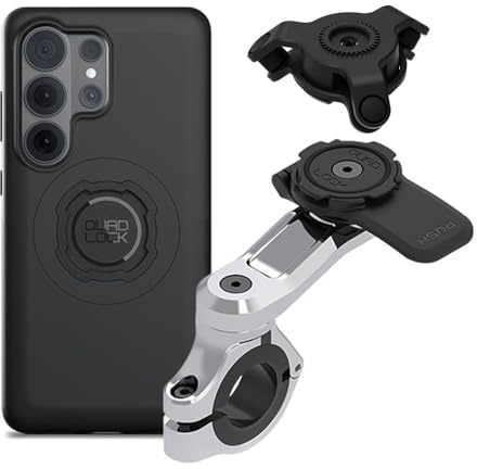 QUAD LOCK Lenker Handyhalterung PRO Chrom für Motorrad mit Vibrationsdämpfer und MAG Hülle für Galaxy S26 Ultra