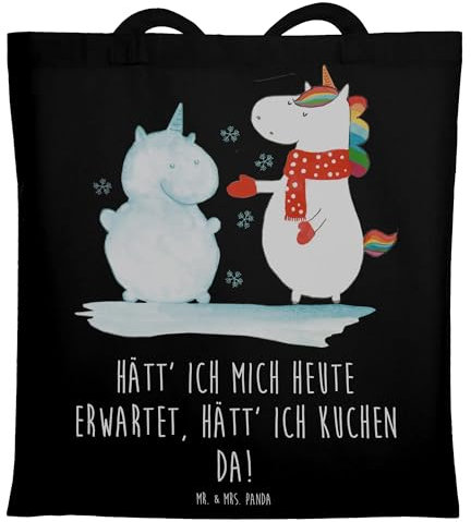 Mr. & Mrs. Panda Shopper Einhorn Schneemann - Geschenk, Winter, Tragetasche, Tasche, Tüte, Kuchen, Weihnachten, Umhängetasche, Schultasche, Unicorn, Schnee, Tote Bag