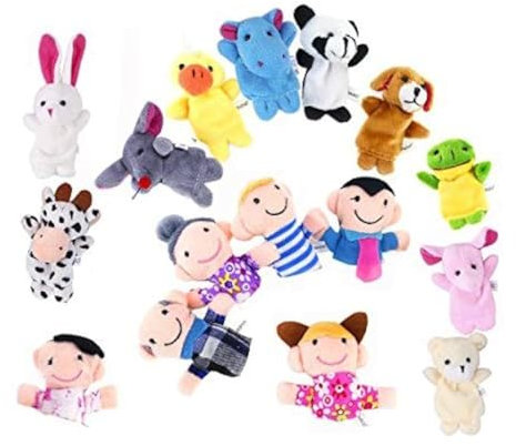 OFKPO 16 Stücke Fingerpuppen Set,Kinder/Baby Lernspielzeug,Einschließlich 10 Stück Tiere und 6 Stück Family Members