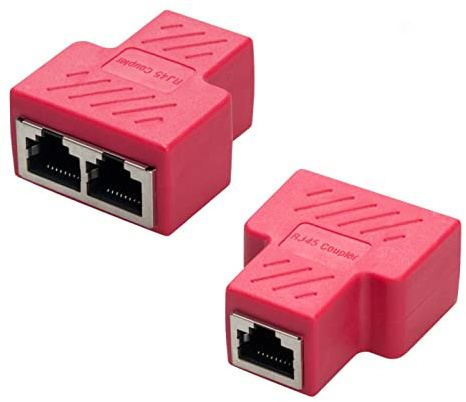 COVVY RJ45 Connettore Femmina Femmina Splitter Rete Adattatore 1-2 Donne Porto Cat 5 / Gatto 6 Lan Cavo Ethernet Doppio Connettore Adattatore Socket (2Pcs, red)