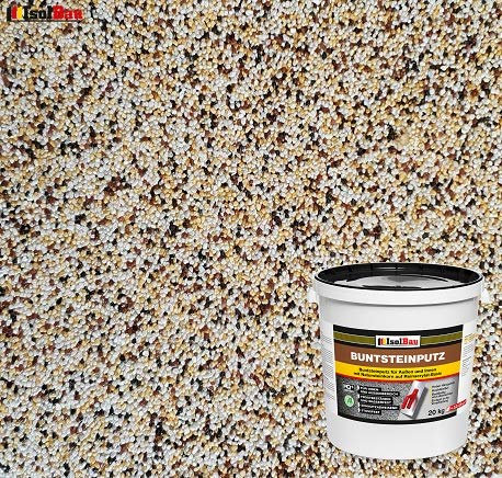 Isolbau Buntsteinputz - Mosaikputz für innen & außen - frostsicher, wasserfest, stoßfest - BP50 (Weiß, Gelb, Braun, Schwarz), 20 kg