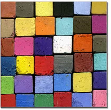 banjado® Glas Magnettafel mit 4 Magneten - Magnetwand 80x80cm mit Motiv Bunte Kreide - Memoboard/Pinnwand magnetisch, beschreibbar, perfekt für die Küche - Magnetboard auch als Wandbild/Wandtafel