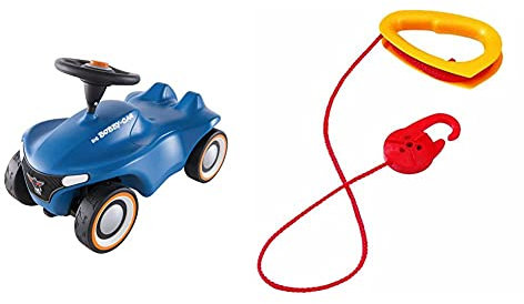 Big-Bobby-Car Neo Blau - Rutschfahrzeug für drinnen und draußen, Kinderfahrzeug mit Flüsterreifen im modernen Design, für Kinder ab 1 Jahr & Schleppseil mit Griff und Aufwickelrolle, 172 cm