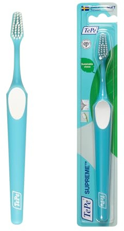 Brosse à dents TePe Supreme, Souple, Couleurs assorties, 1pc, brins sur deux niveaux pour un nettoyage précis, brosse à dents aux brins souples pour adultes