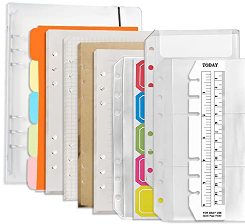 DY.2ten Nachfüllbares A6-Notizbuch-Set mit Einband – 6 Löcher, lose Blätter, PVC-Ordnereinband, 80 Blatt (160 Seiten) liniertes Papier, Kraftpapier, kariertes liniertes Papier und Blankopapier, A6