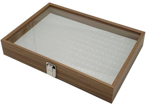 mixed24 Holz Ringlade 100 Schlitze Ringe Ohrringe Ringbox Ringkoffer Schmucklade Schmuckkoffer Schmuckbox Ringdisplay Aufbewahrungsbox Deckel mit Echtglas
