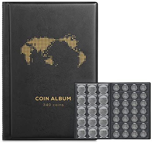 Coin Album for Collectors,340 Pockets Coin Collection Book Holder Display Storage Case,Collecting Sleeves Organizer Supplies for Coins,Pennies,Quarters,Badges,Stamp