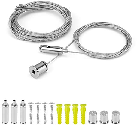 1,5 mm Edelstahlkabel, HASLED 4 Stück Verstellbarer Drahtseilhalter, 2 m Edelstahlkabelummantelung, Verstellbare Stahlseil mit Schloss, Seilstahldrähte für Fotos, Kleidung, Lichter