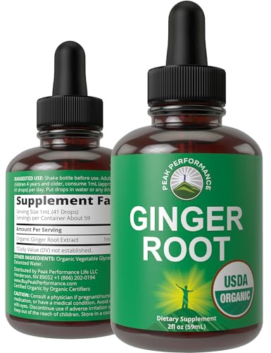 USDA Organic Ginger Root Extract Liquid Drops. Zero Sugar, Non Bitter Vegan Ginger Oil Supplement for Immune, Digestive + Gut Support. High Bioavailability, Gluten Free for Women and Men. Take Orally