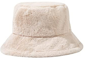 tcax Fischerhut Frauen Flauschige Fell Eimer Hut Winter Warm Weiche Plüsch Fischer Panama Kappe Femme Vintage Leopard Sunbonnet Visiere Gorro, Beige, 56-58 cm