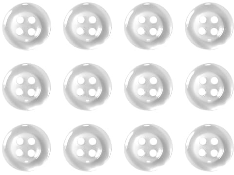 Pack of 12 White Sew on 11mm Round Buttons for Shirts Blouses Flat 4 Holes 18L