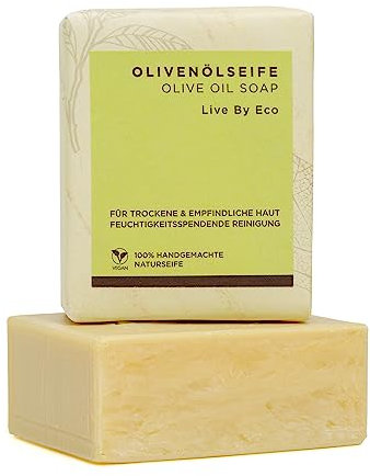 Live By Eco - Olivenölseife, Für Trockene und Empfindliche Haut, Feuchtigkeitsspendende Reinigung, Vegan Seife, Nachhaltig, Handgemacht Seife, Naturseife - 100g