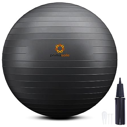 primasole Yoga- und Gymnastikball für Balance, Stabilität, Fitness, Workout, Pilates, zu Hause, Büro und Fitnessstudio, mit Inflator-Pumpe, 65 cm, Schwarz