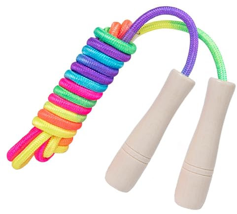 JurciCat Corda per Saltare per Bambini Colorata in Stile Arcobaleno 280cm - Regolabile Con Manico in Legno - Ideale Come Regalo