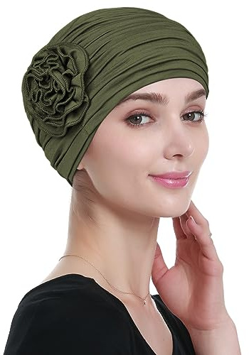 Alnorm Gorra con diseño floral para caída del cabello por quimioterapia, cubierta para la cabeza para cáncer para mujeres, verde oliva, Talla única