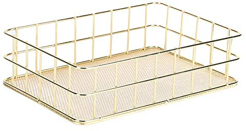 mumisuto Metall Organizer Korb, 24,5 x 16,5 x 6,5cm Allzweckkorb Metall Grid Aufbewahrungskorb, Make Up Organizer Aufbewahrung für Haus und Büro (Groß, Gold)