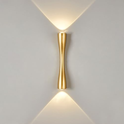 KRUIHAN 12W LED Wandleuchte Gold, Up and Down Leuchten Innen, Warmweiß 24cm | Energieeffiziente flimmerfreie 12W integrierte LED Wandlampe aus Aluminium für Flur, Treppenhaus, Schlafzimmer, Wohnzimmer