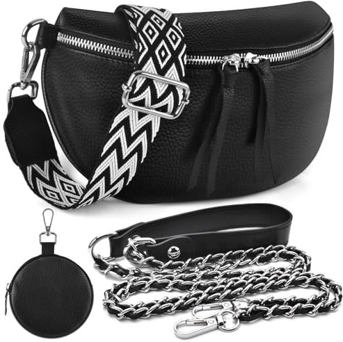 BROTOU Leder Handy Umhängetasche Echtes Crossbody Bag mit 2 Breitem Schultergurt Kartenhalter, mit Kleine Ledertasche Schwarz UmhäNgetasche Damen Leder Kleine Umhängetasche Damen