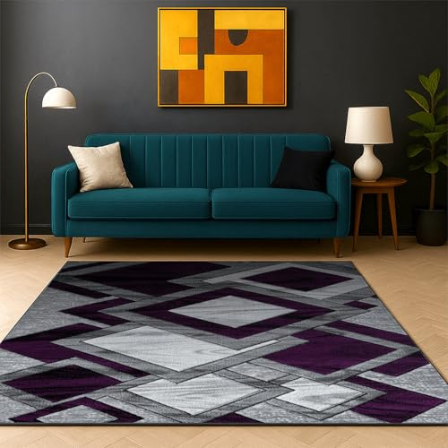 Rugs Inn Dazzling Diamond Area Rug - Large Soft Carpet Washable Non-Slip Soft Modern Indoor Shaggy Floor Rug for Living Room, Bedroom, Hallway, Lounge (Purple, 120x170cm)