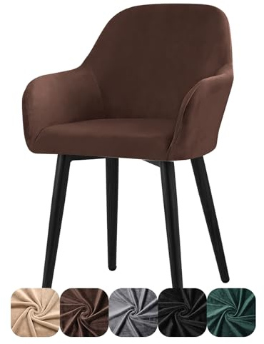 Alishomtll Stretch Samt Stuhlhussen 1er Set Universal Sesselbezug Stuhlbezug mit Armlehnen Abnehmbare Waschbar Esszimmerstühle Bezug für Küche Esszimmer Bankett Hochzeit Party (Braun, 1 Stück)