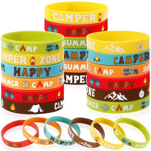 JUNEBRUSHS 42pcs Camping Party Favors Silicone Bracelets for Adults Kids