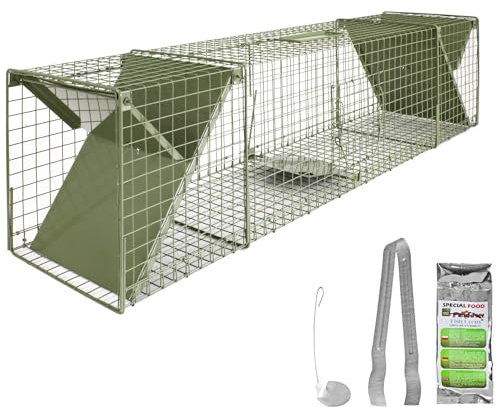 Petigi Lebendfalle Drahtfalle Marder Lebend Wiesel Garten Kaninchen Abwehr Umsiedeln Falle Haus Zubehör Ratte Vertreiben Dachboden Rattenfalle Grün 120 x 29 x 31 cm