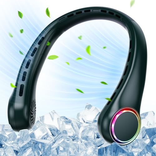 Ultralent Ventilador de Cuello, Mini Ventilador Portatil Sin Aspas, USB Recargable Bateria 4000 mAh con Ajustable 3 Velocidades Luz LED para Viajes Deporte Oficina Hogar
