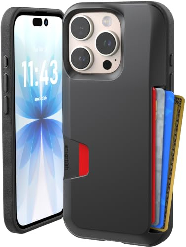 Smartish® iPhone 16 Pro Wallet Case - Wallet Slayer Vol. 1 [Slim + Protective] Credit Card Holder - Drop Tested Hidden Flip Card Slot Cover Compatible with Apple iPhone 16 Pro - Black Tie Affair | Drop-Tested from 6 Feet, Holds 4 Cards + Cash, Protective & Slim, Thin & Grippy, Hidden Credit Card Slot for Apple iPhone