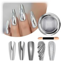 BISHENGYF Silber-Chrom-Nagelpulver, metallisches Holo-Nagel-Chrom-Pigmentpulver, 1 g Crome Poweder für glänzenden Glitzer, glänzende silberne Maniküre-Poder Spiegeleffekt, Nagelkunst, DIY-Design-Dekor