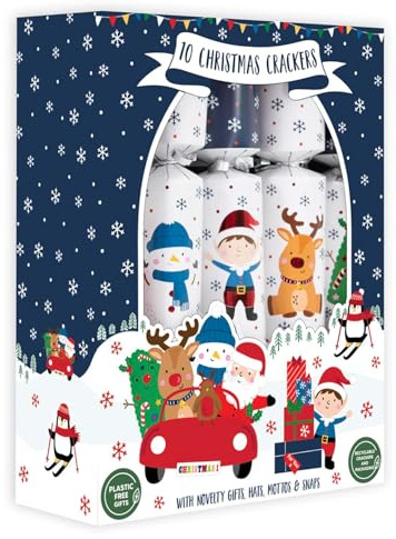 Harvey & Mason Knallbonbons für Weihnachten, Weihnachtsmann und Rentier, weiß und blau, Festliche Tischdekoration, Weihnachtsmann-Motiv, Familienspaß, 10 Stück