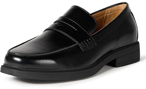 Amazon Essentials Men's Classic Penny Loafers Dress Shoes, Black Faux Leather, 7
