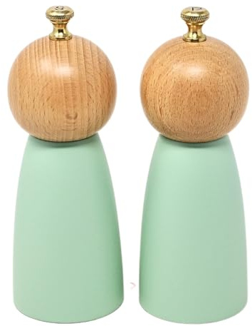 UNIQUE HOME LIVING 17cm Salt and Pepper Grinders Set of 2 Wooden Salt & Pepper Shakers, Manual Salt & Pepper Mills with Adjustable Coarseness - Mint Green
