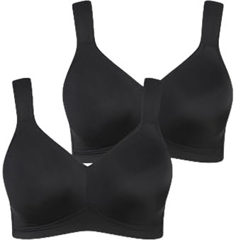 Ulla Popken Damen Mikrofaser-BH, 2er-Pack, Ohne Bügel, Vorgeformte Cups BH, Schwarz, 115B EU
