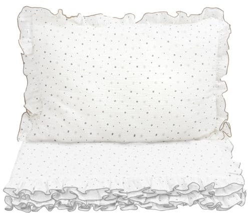 Pepi - Bettwäsche mit Rüschen - Kissen 40×60 und Bettdecke 120×90 - Musselin Bettwäsche - Rüschenbettwäsche - Bettwäsche - Bettwäsche Blümchen - Bettwäsche Sommer - (Gold Galaxy, 120x90)